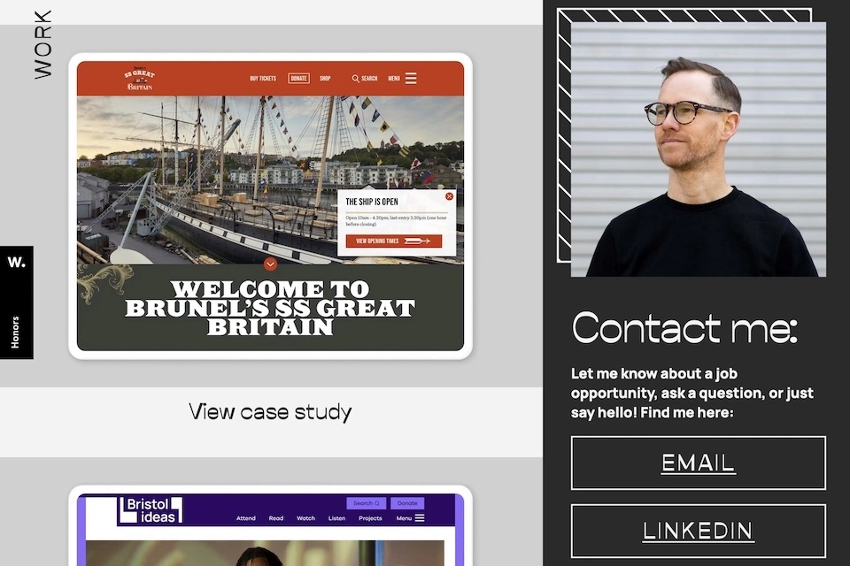 Screenshot of Ben's website in the high-contrast colour theme.