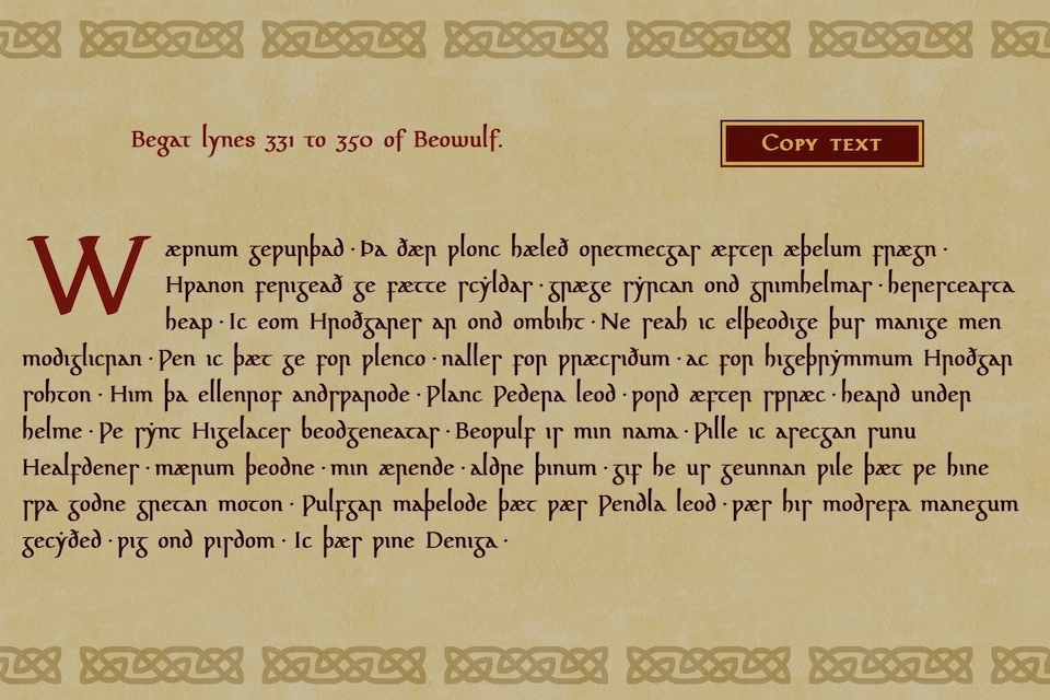 Kuvakaappaus Beowulf Ipsumista, josa näytetään rivinumerot.